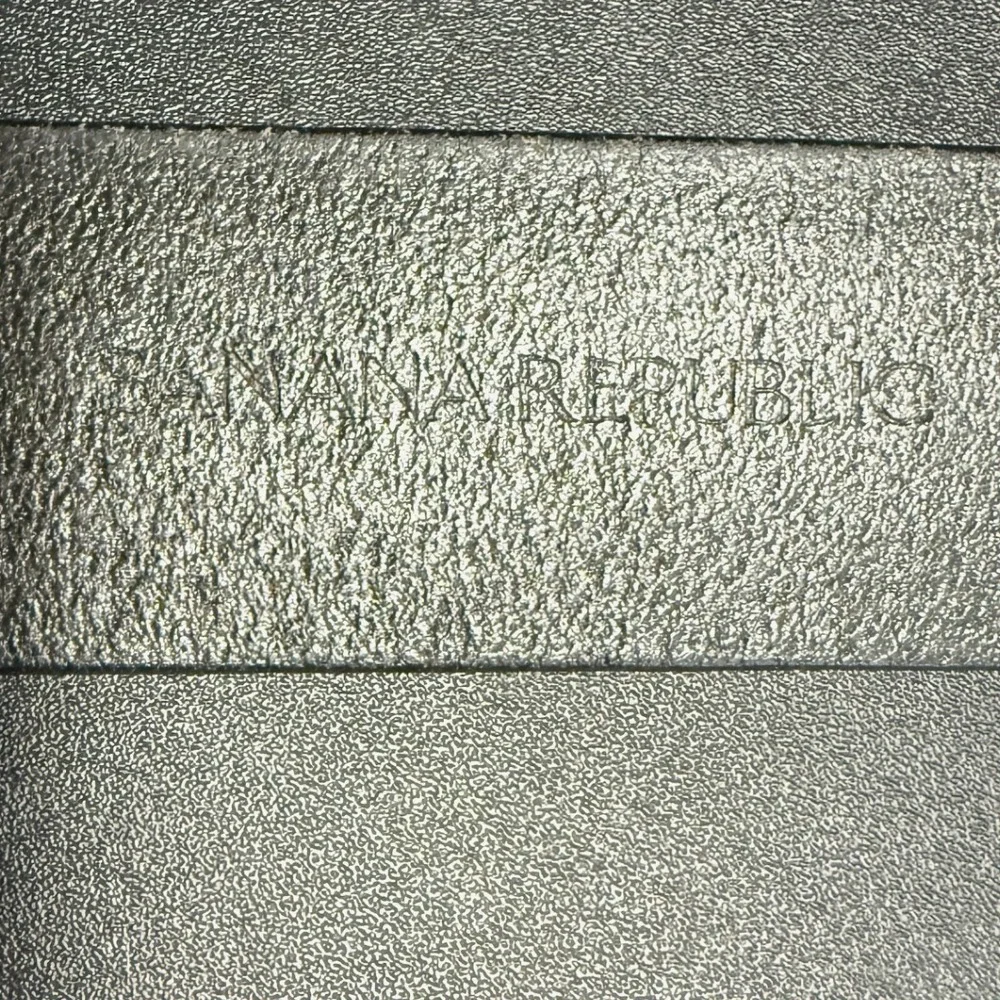 Banana Republic Mens Black Leather Belt Silver Plaque Slide Buckle USA Office